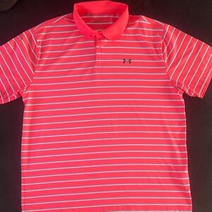 Under Armour Coral and White Striped Polo